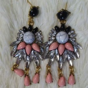 Boho Marble and Pink Crystal Earrings